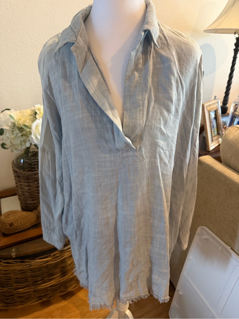 Umgee Light Gray Gauze Tunic Top
